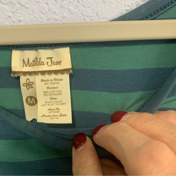 Matilda Jane Green Blue Stripe Long Sleeve Stretch Mini Dress - Picture 2 of 4